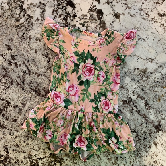 Like New | Posh Peanut Twirl Skirt Cap Sleeve Bodysuit | Pink “Renia Floral” - Picture 2 of 4